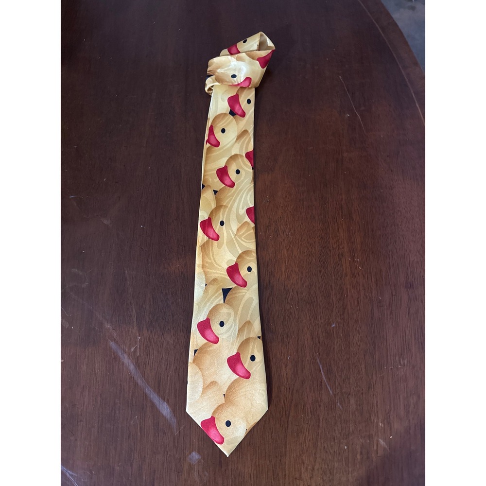 Steven Harris Mens Yellow Rubber Duck Print Novelty Silk Blend Necktie Jeep Duck